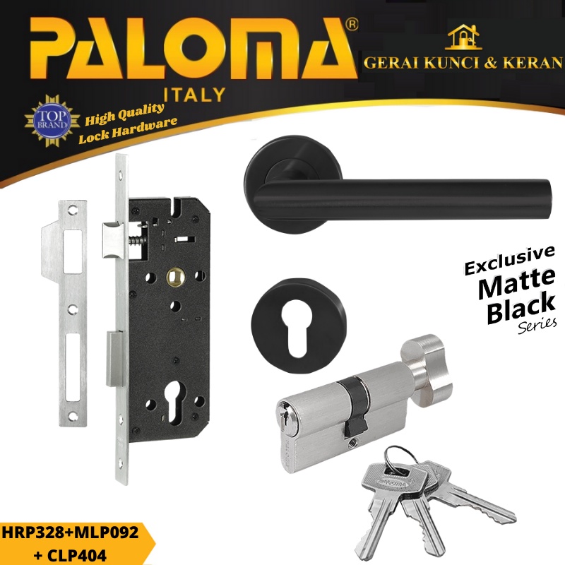 PALOMA HRP 328 MLP 022 CLP 404 HANDLE HITAM SET KUNCI PINTU CYLINDER