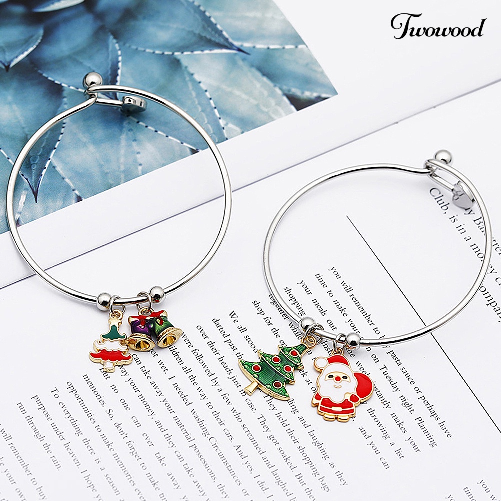 Gelang Liontin Pohon Natal Rusa Santa Claus Bahan Alloy Gaya Klasik Untuk Hadiah