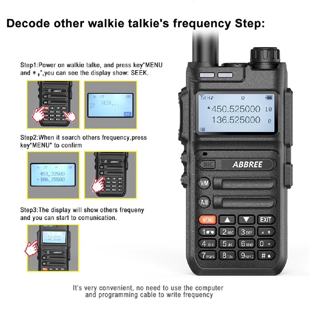 ABBREE AR-F5 - Walkie Talkie 10W Power Quad-Band 136-520MHz - Radio Panggil Terbaru dengan Fitur Terbaru dari ABBREE