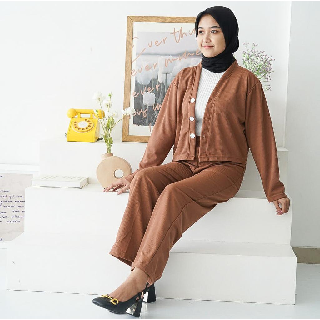 BEFAST - ZFS OOTD Setelan NINGYA /  CASSEY APRIL KNIT SET / Setelan Wanita Keluaran Terbaru / Pakaian Casual Wanita / Oneset Polos / Set Atasan Lengan Panjang+Celana Panjang / Fashion Kekinian Remaja ABG Trendy / Oneset Santai / Terlaris