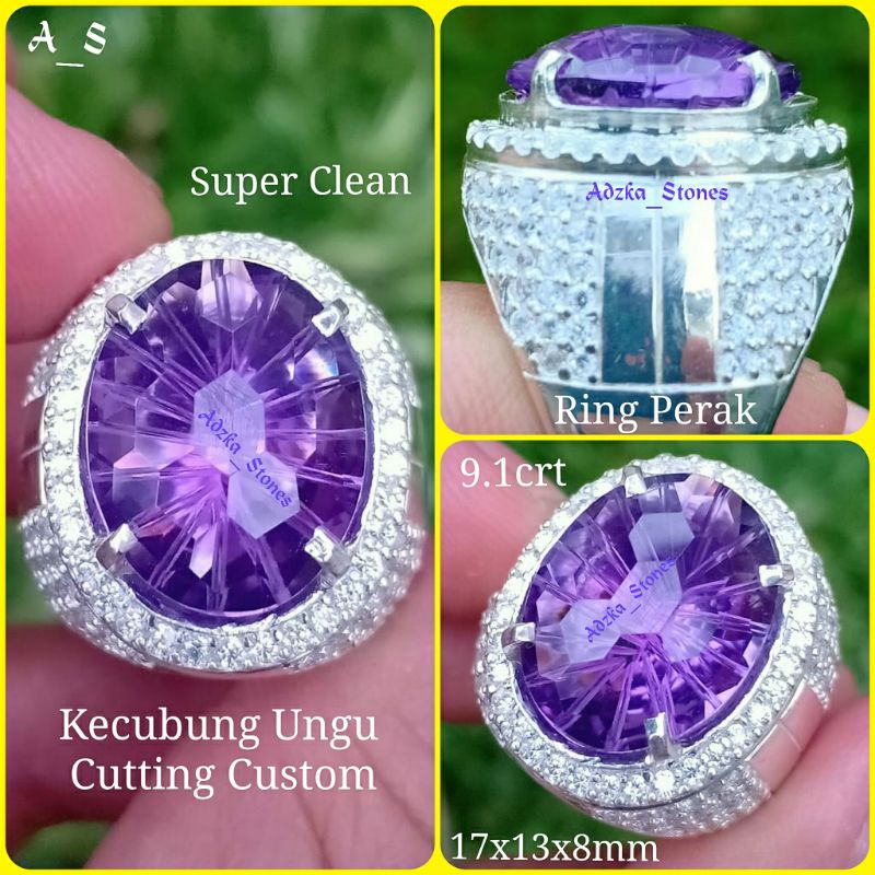 Kecubung Ungu Amethyst Custom Cut Ring Perak