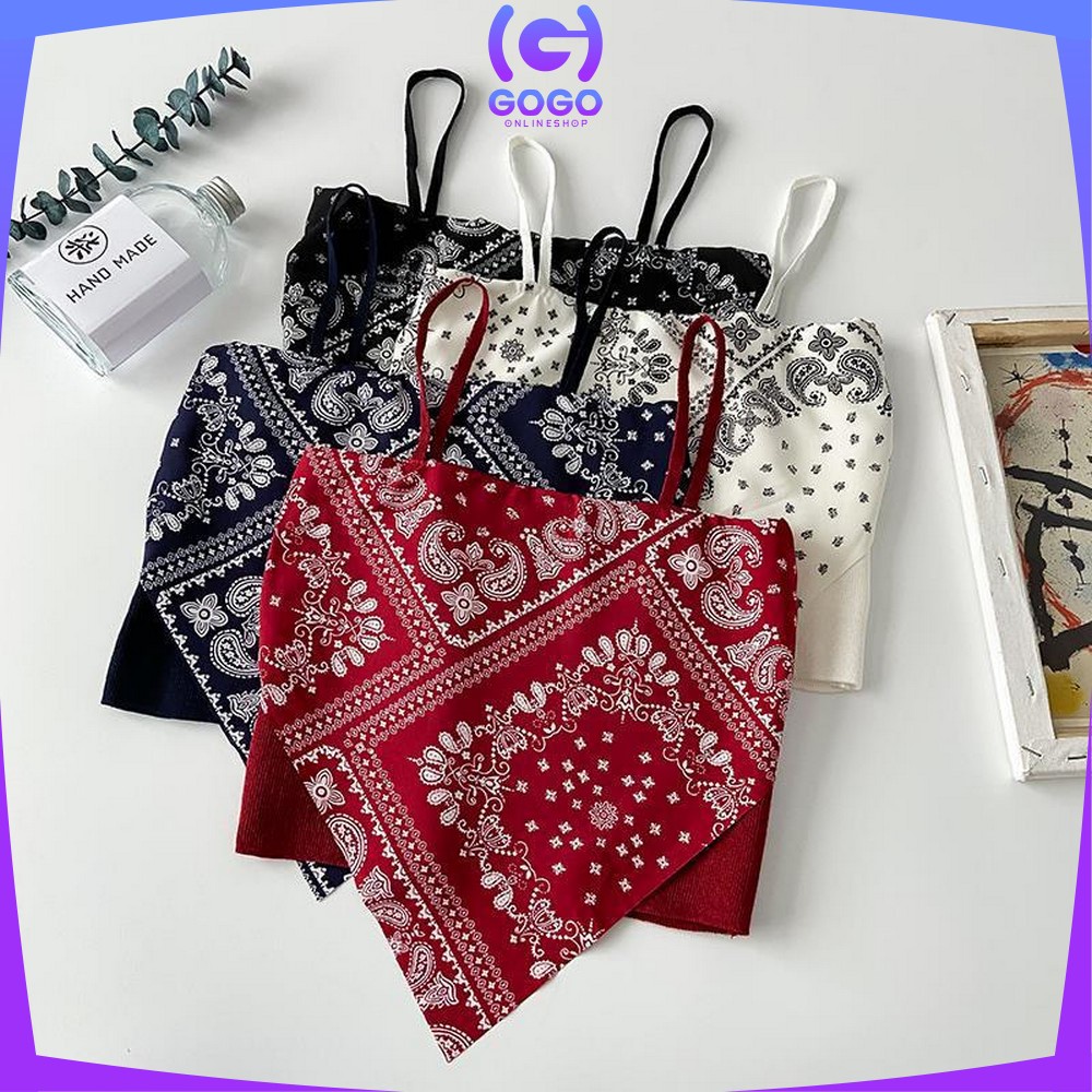 GOGO-P124 Tank Top Segitiga Model Crop Top Motif Hailey Scarf / Tanktop Atasan Wanita Tanpa Lengan / Tanktop Scraft Bandana