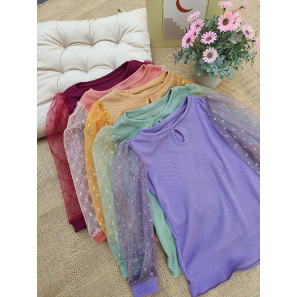 2-4 Tahun EVERLY LONG TOP | Atasan Baju Anak Perempuan Bahan Knit mix Tile Dot