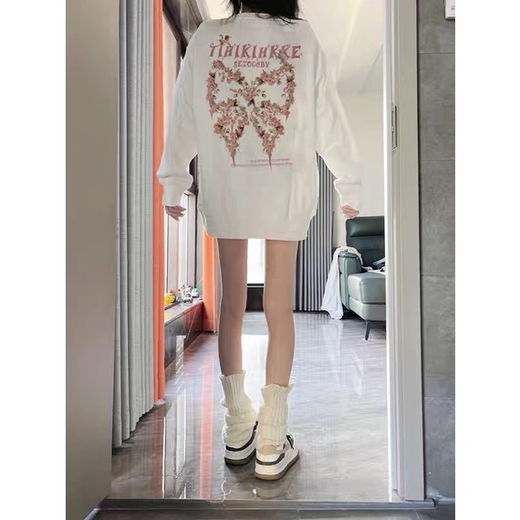 American Vintage Sweater Wanita Pratting Loose Casual Import Top Kekinian Oversize Puith Sweater