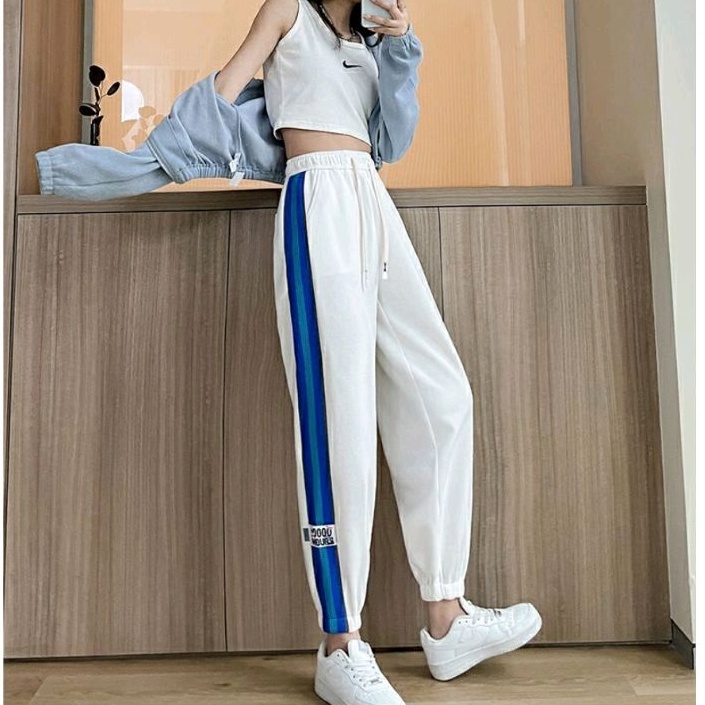 9626 Celana panjang Jogger pants ala Korea Korean style hitam putih abu premium wanita import celana
