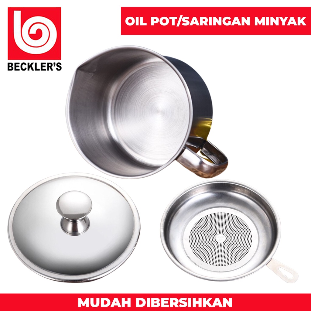 Tempat Saringan Minyak Bekas Gorengan 1,3L / Oil Pot Wadah Saringan Minyak Stainless Steel