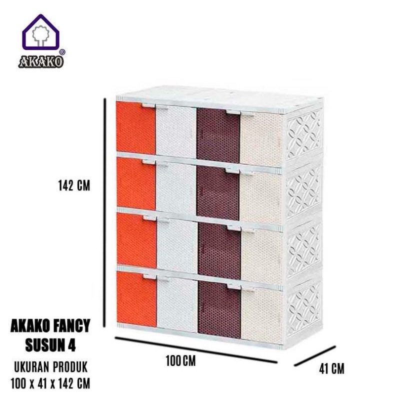 AKAKO - Lemari plastik susun 2, 3, 4, 5 pintu 8 - 20, motif ROTAN JUMBO (FANCY)