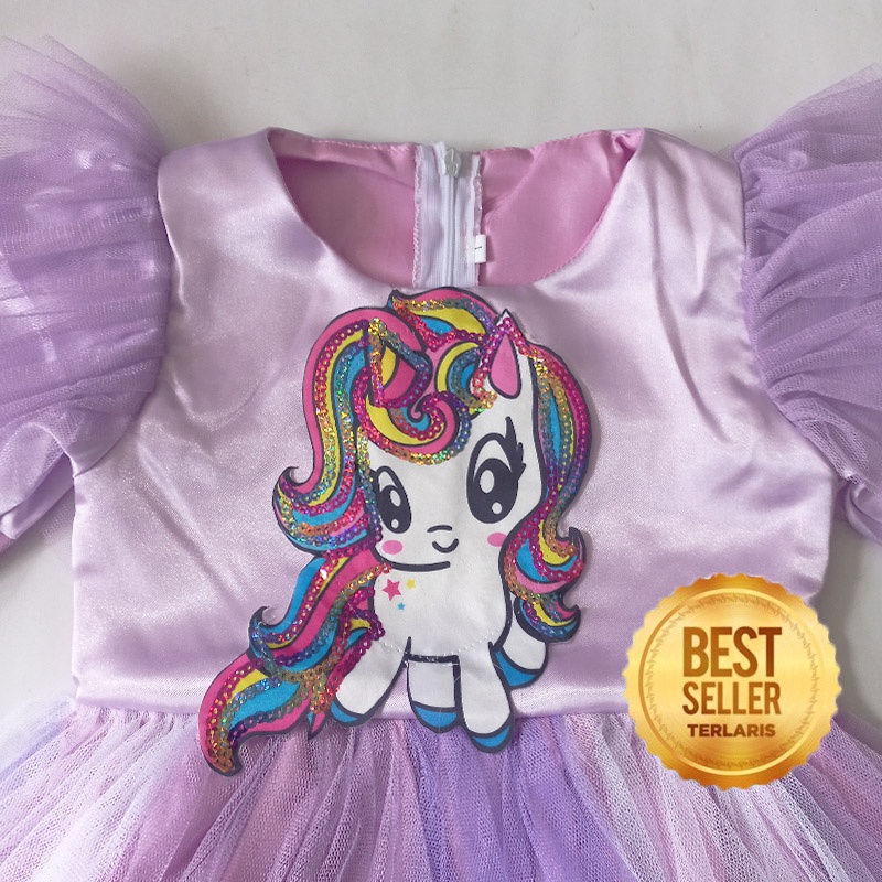 Dress Unicorn Anak Perempuan 4 5 Tahun Gaun Tangan Panjang Anak Baju My Little Pony Terlaris Import Warna Pink Lilac Ungu Muda KA170