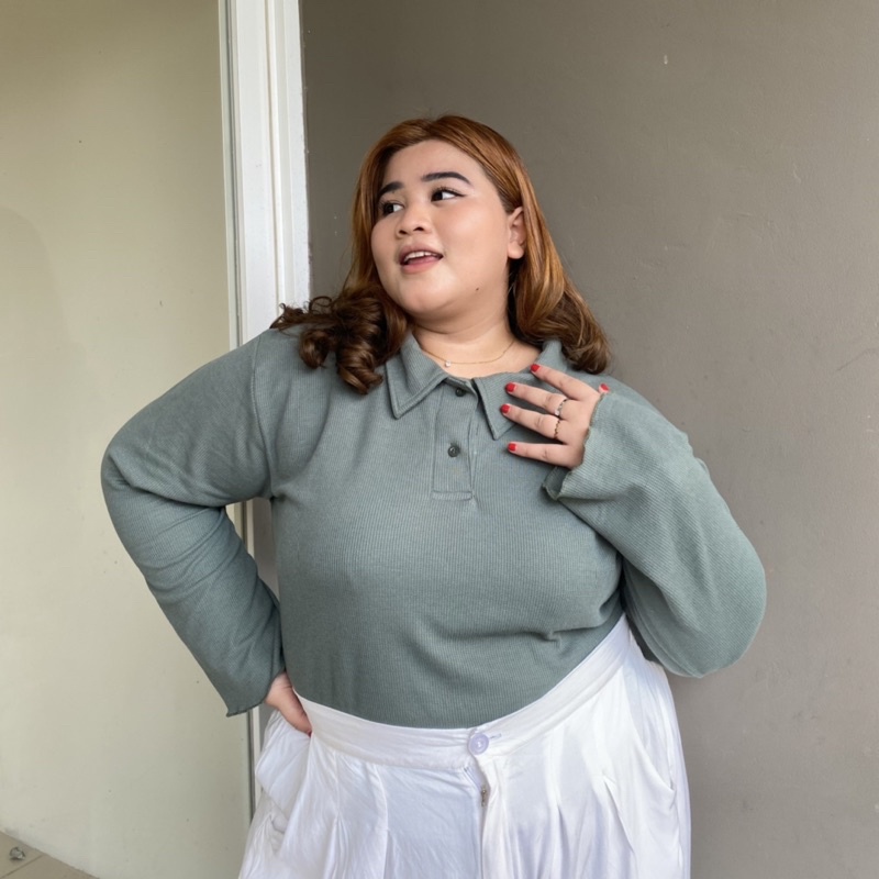 Zara Polo Shirt/ Crop Shirt Big Size/ Crop Shirt Jumbo/ Crop Shirt Lengan Panjang Jumbo/ Crop Shirt 
