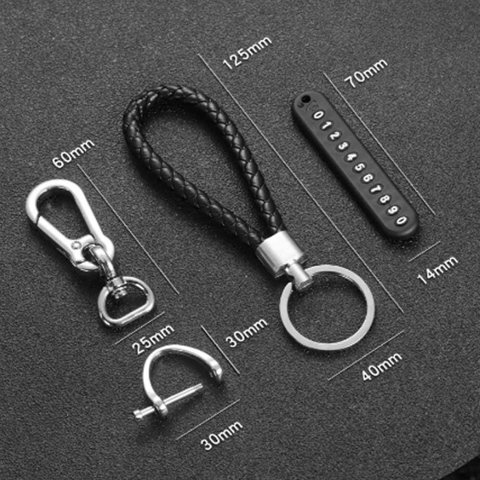 Set Gantungan Kunci Mobil Motor Tag No HP Buckle Tali Car KeyChain - Hitam