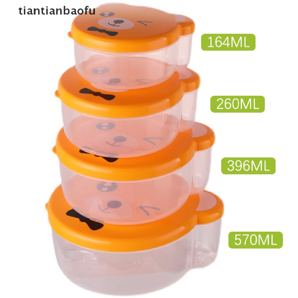 4 Pcs Kotak Makan Siang Bento Bahan Plastik Motif Kartun Dengan Tutup