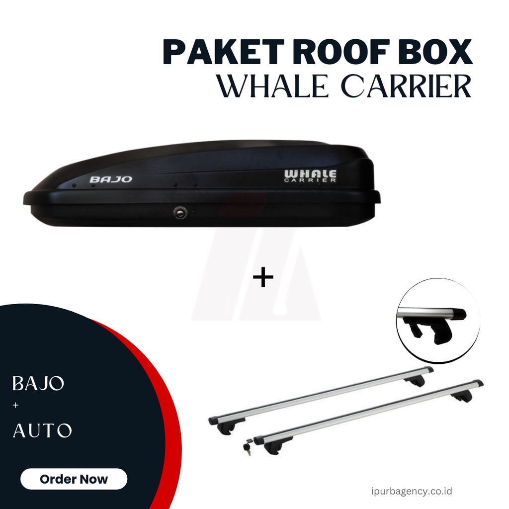 Paket Roof box Whale Bajo + Cross bar Whale Auto Raised rail
