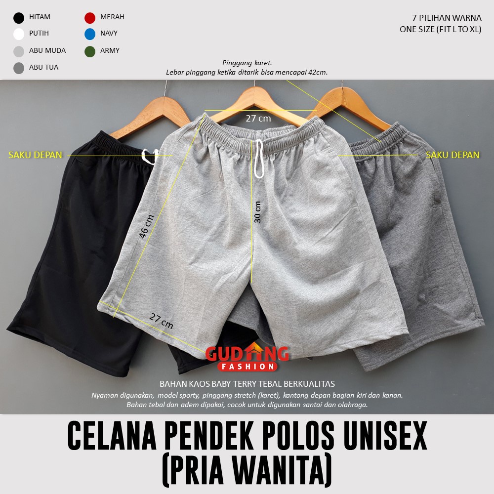 Celana Baby Terry Pria Pendek Casual / Celana Santai Polos Cowok