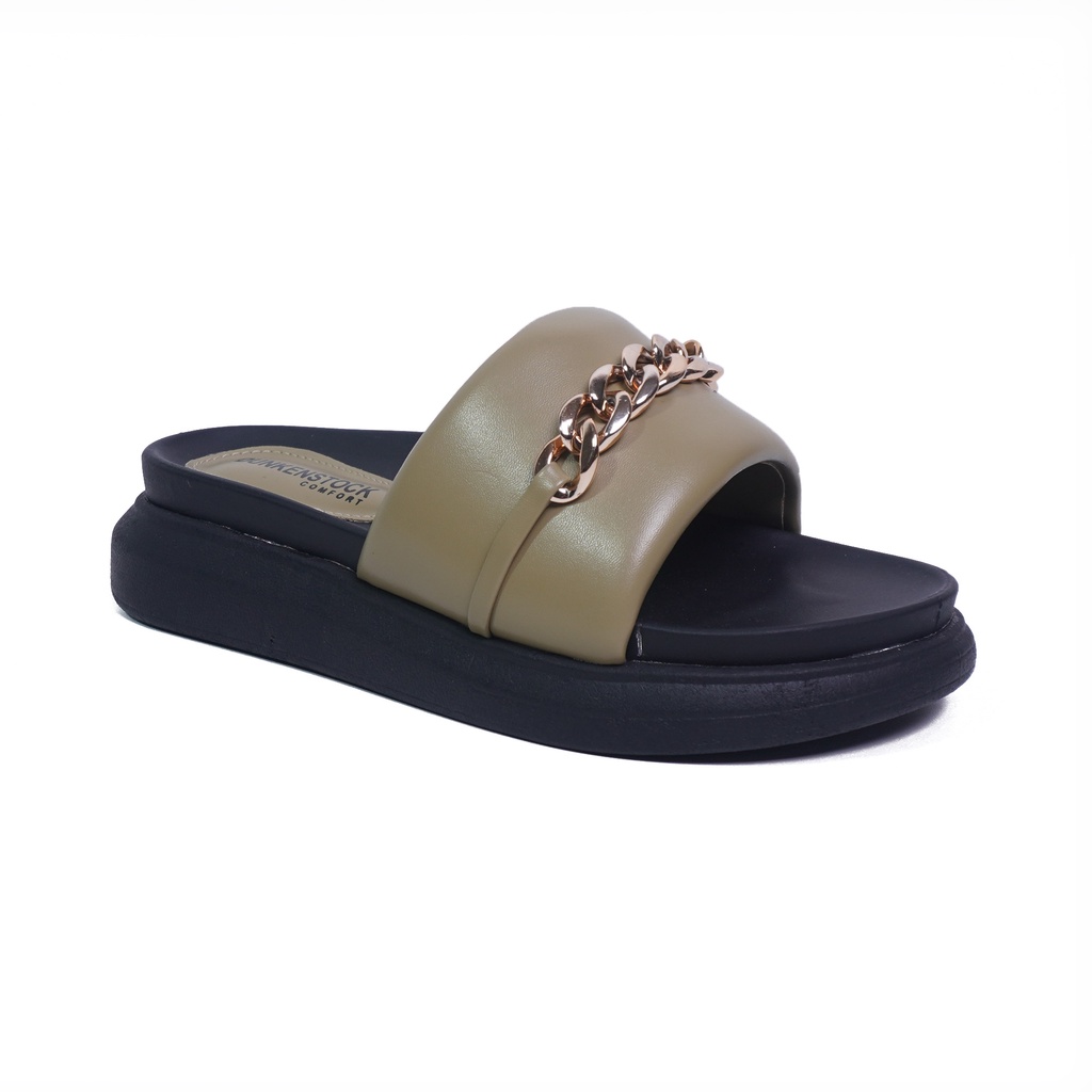 Dunkenstock LEONA Sandal casual wanita sendal wedges model satu strep variasi rantai