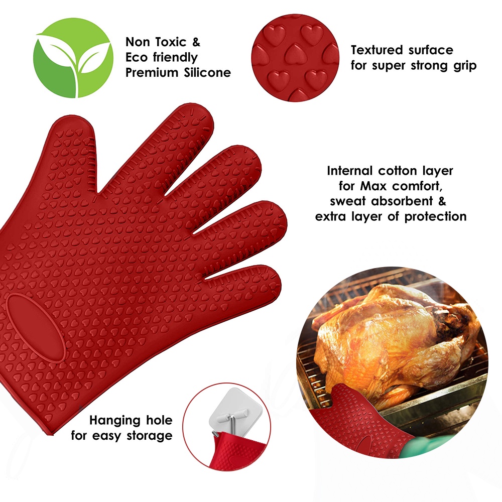 1 PC Sarung Tangan Pelindung Bahan Silikon Anti slip Tahan Air Tahan Lama Untuk Memasak BBQ