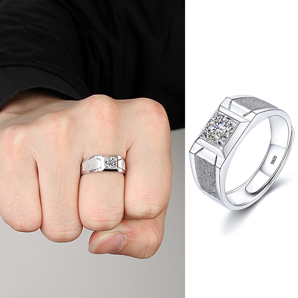 Cincin Pria Kristal Berlian Platinum Perak Matte Aksesoris Perhiasan Fashion Emas Putih Kawin Rings