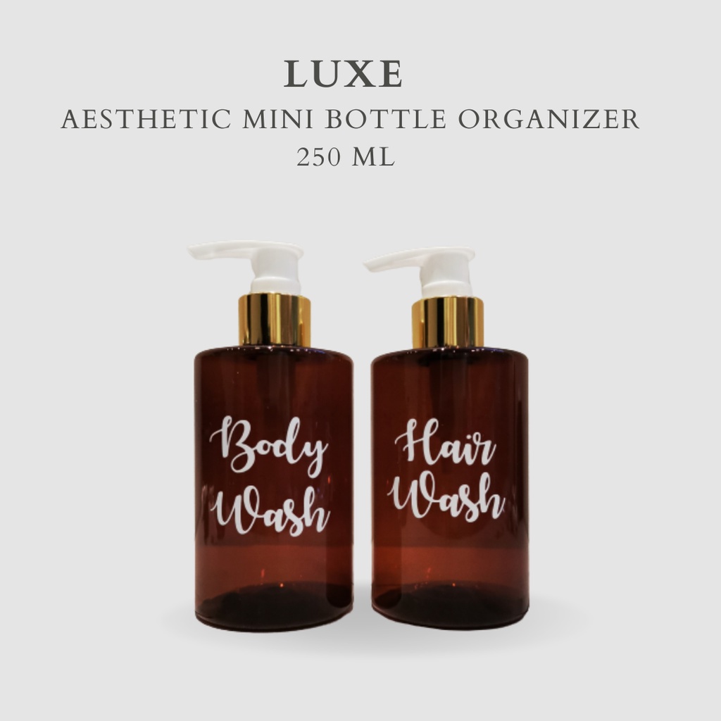 PREMIUM LUXE Botol MINI AMBER Label Putih 250 ml  Aesthetic Bottle Refill | Botol refill sabun /botol refill sabun/ botol isi ulang/botol sabun refill/botol sabun/botol pump/botol anak/bathroom organizer/bathroom amenities