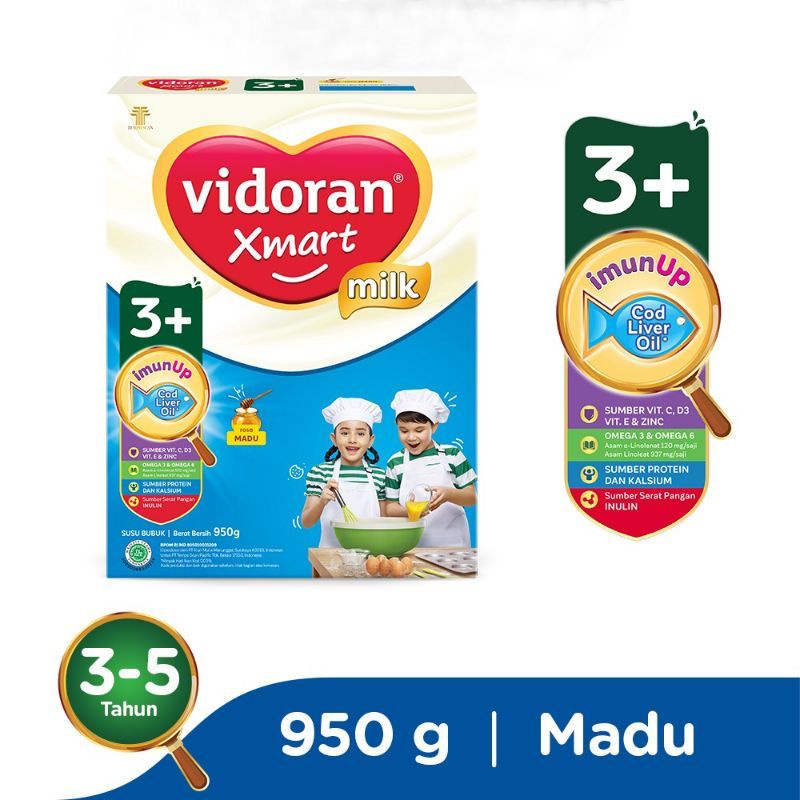 Vidoran Xmart 1+ / 3+ ImunUp Madu / Vanila 925gram / susu pertumbuhan usia 1 - 3 tahun / 3 - 5 tahun Murah