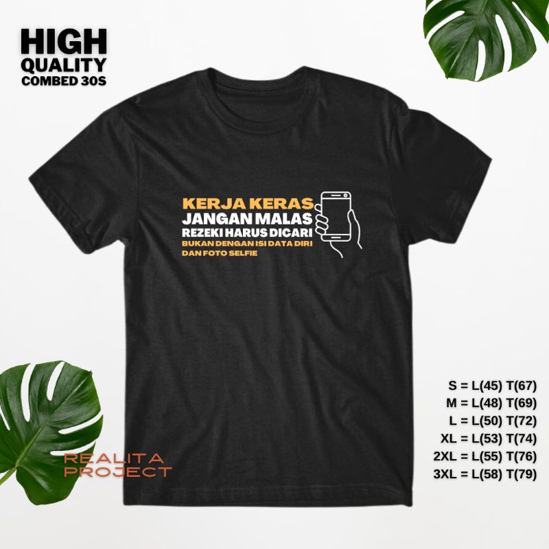 kaos kata lucu plesetan kerja keras jangan malas combed 30s big size xxl xxxl jumbo