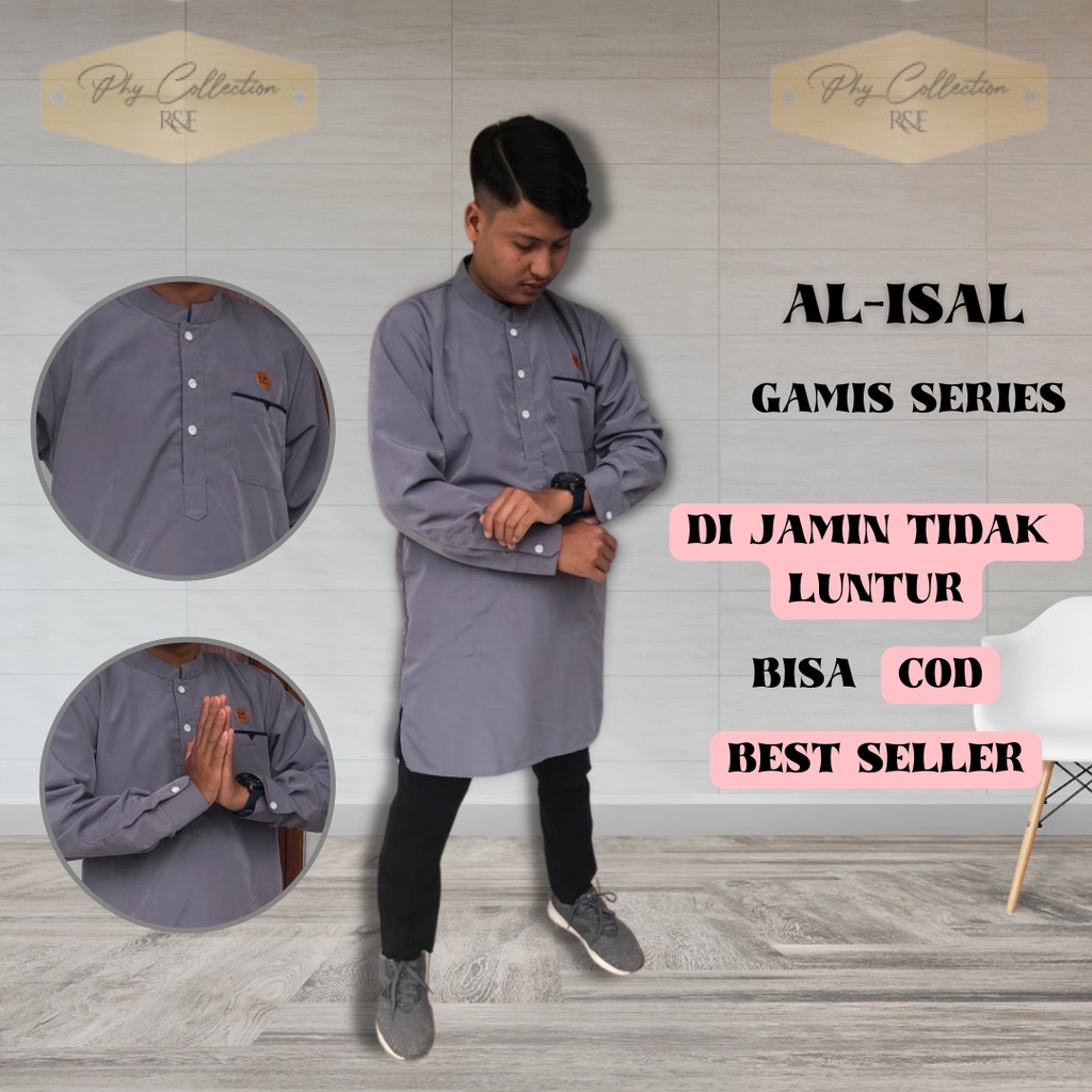 AL-ISAL Atasan Muslim Pria Baju Koko Kurta Pakistan Lengan Manset Pria Dewasa fashion Muslim Terbaru Ukuran M L XL XXL