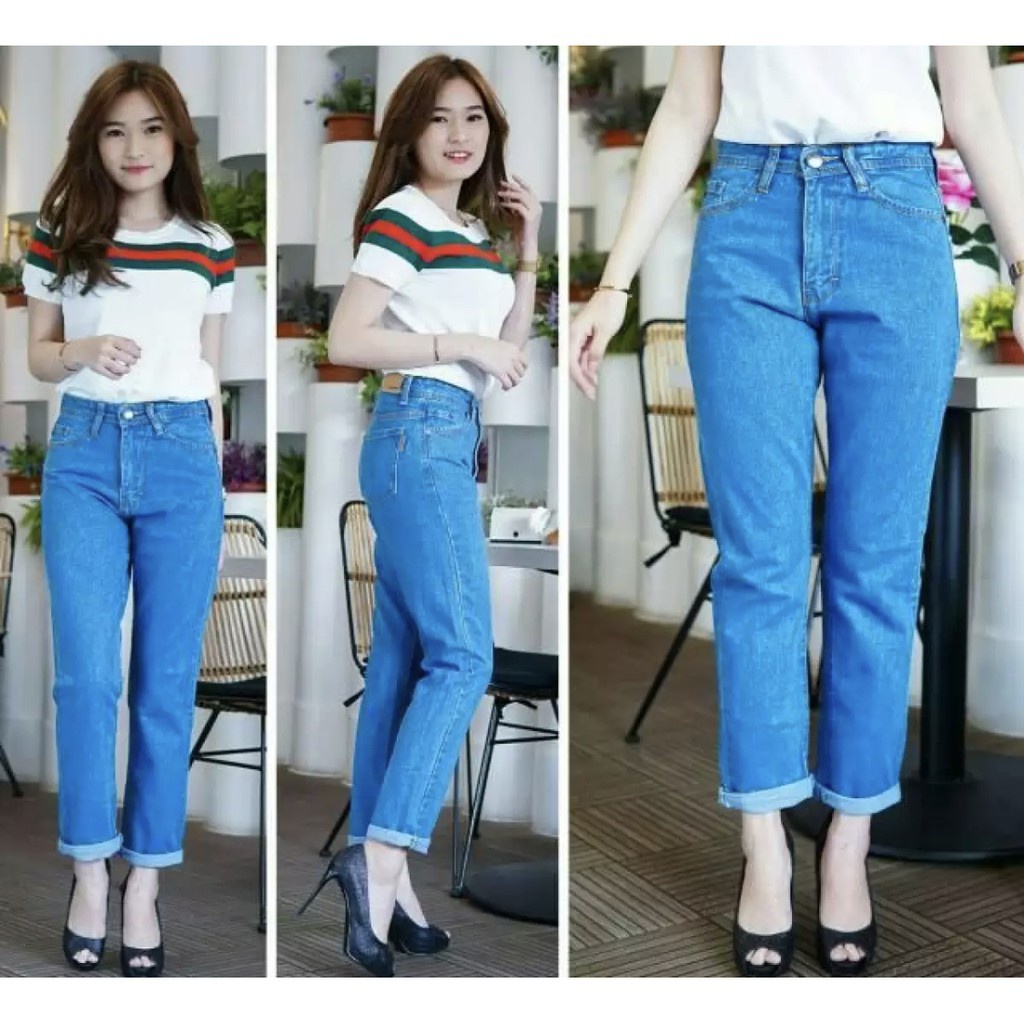 CELANA BOYFREIND PLAIN JEANS WANITA // FREE BELT/BOYFREIND POLOS