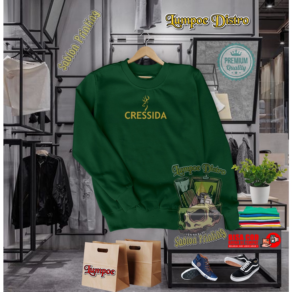 Sweater Cressida Logo Atas Quality Gold Premium Baju Tshirt Lengan Panjang Tebal Crewneck Branded Or