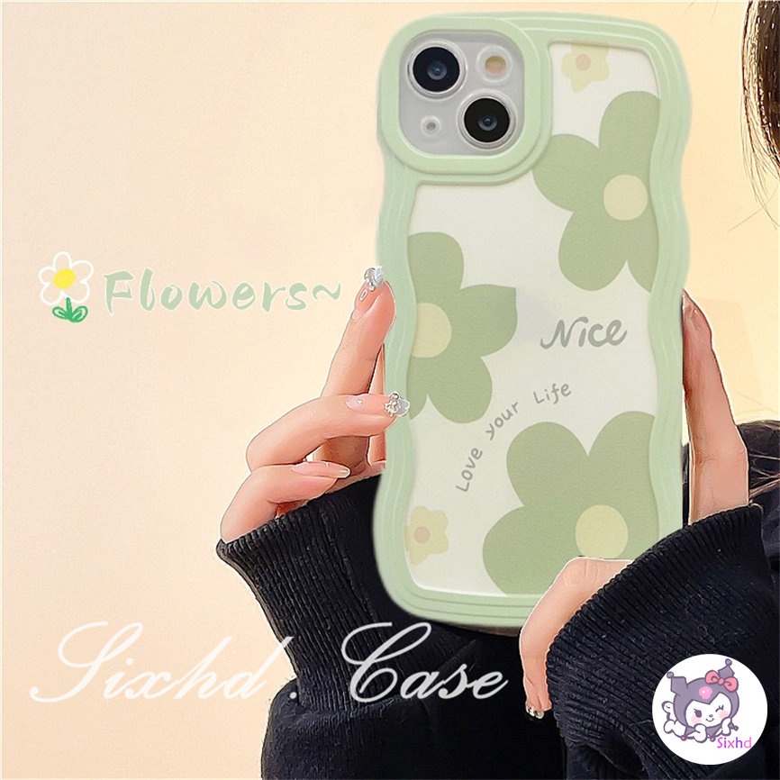 Soft Case Desain Bunga Gelombang Hijau Untuk OPPO A57 A76 A96 A16k A15 A16 A74 A55 A54 A53 A33 A32 A31 A9 A5 A5s Reno 8T 8Z 7Z 6Z 5Z 5 A95 A94 F92 A93 F11