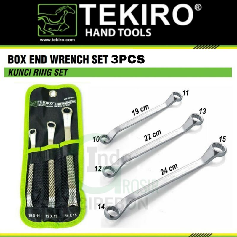 TEKIRO Kunci Ring Set 3 Pcs ( 10x11 - 12x13 - 14x15 mm ) Box End Wrench Kunci Pembuka Baut Baud