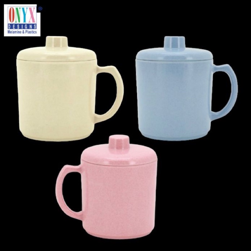 Mug Gelas Melamine  + Tutup 600 ML ONYX | Mug Gelas Warna SNI Food Grade