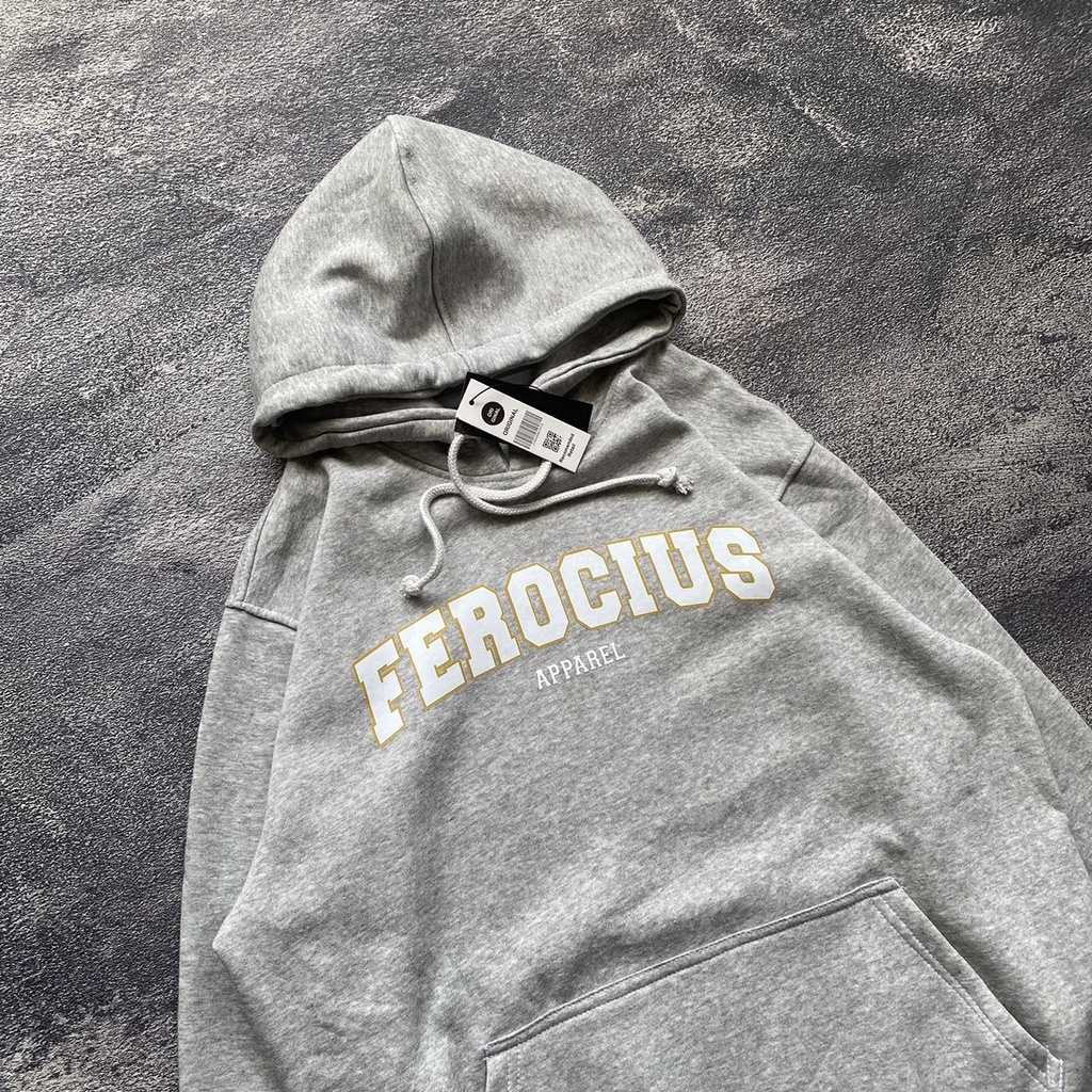 Jaket Sweater Hoodie FEROCIOUS - Logo Wwhite - GREY MISTY [FREE STICKER]