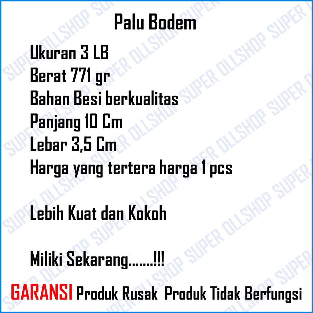 Palu Besi Kepala Bogem Godam Bodem Batu Tanpa Gagang Kayu Fiber 3 Lb Murah Kecil