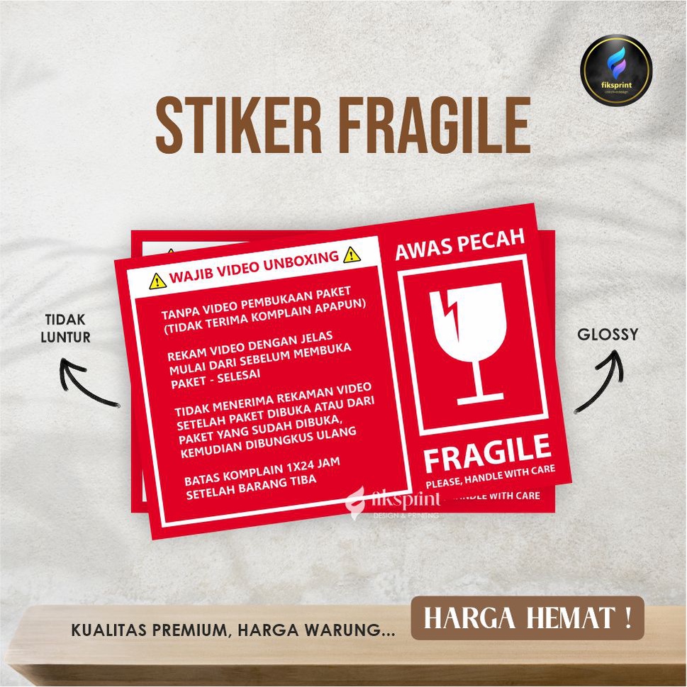 

stiker fragile murah, Stiker Fragile Wajib Video Unboxing Stiker Segel Unboxing, ukuran 6 x 4 cm