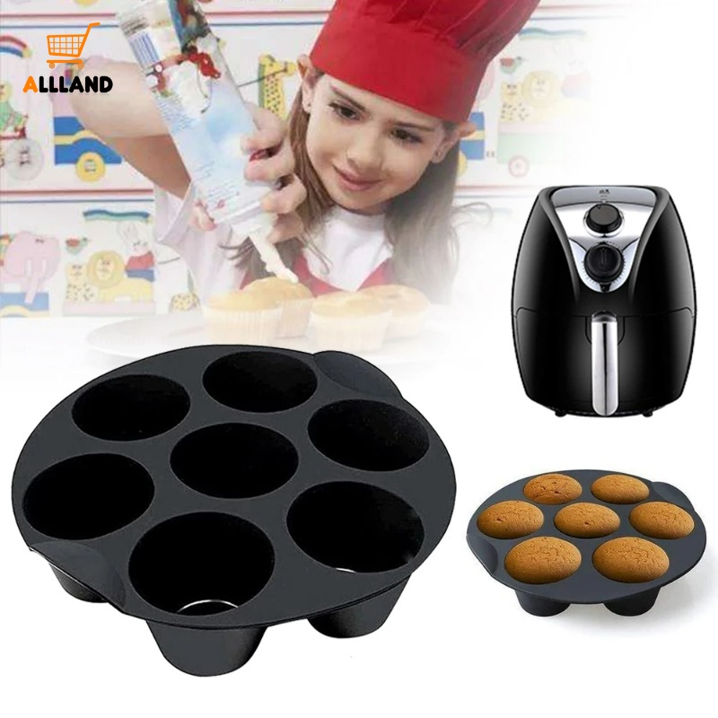 Cetakan Kue Muffin / Air Fryer Egg Tart Bentuk Bulat 7 Lubang Bahan Silikon Untuk Microwave Oven