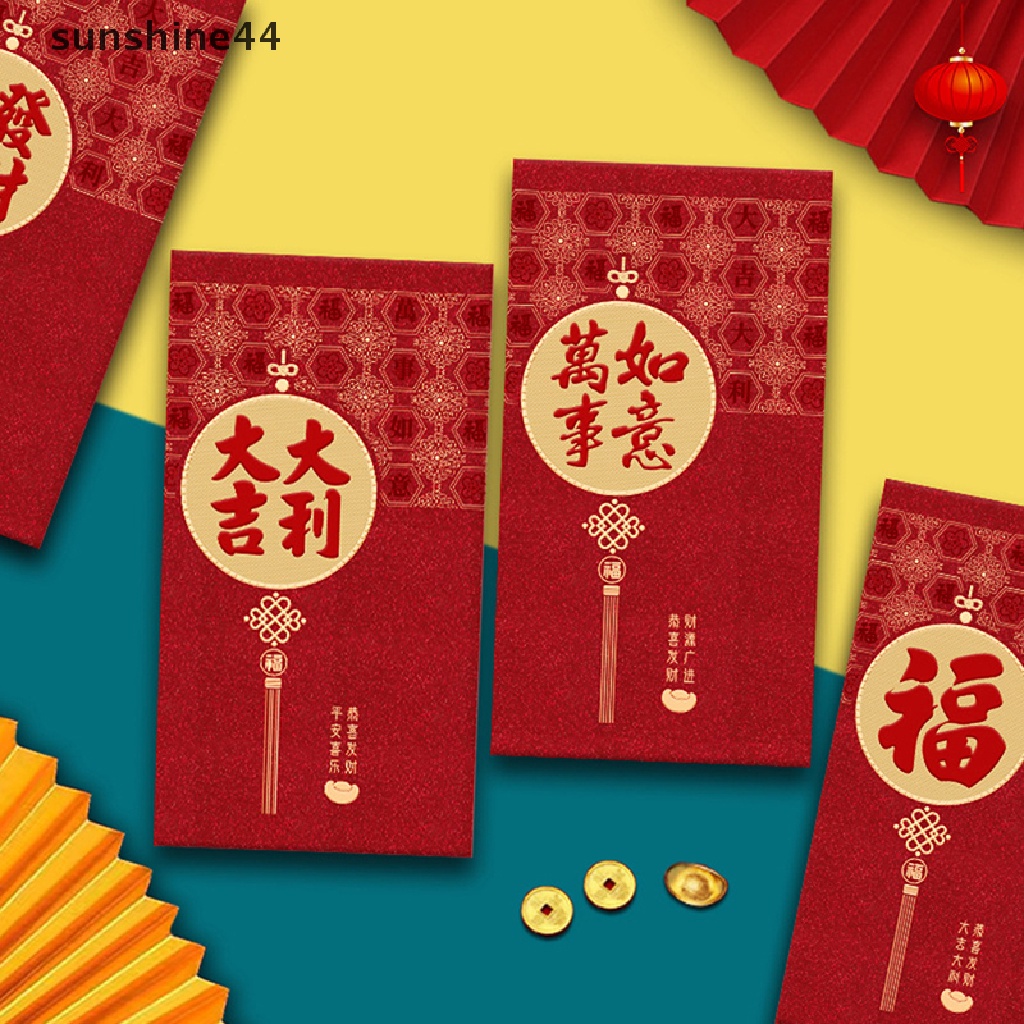 Sunshine 6Pcs Amplop Angpao Tahun Baru Cina / Imlek Gambar Kartun Kelinci Warna Merah 2023