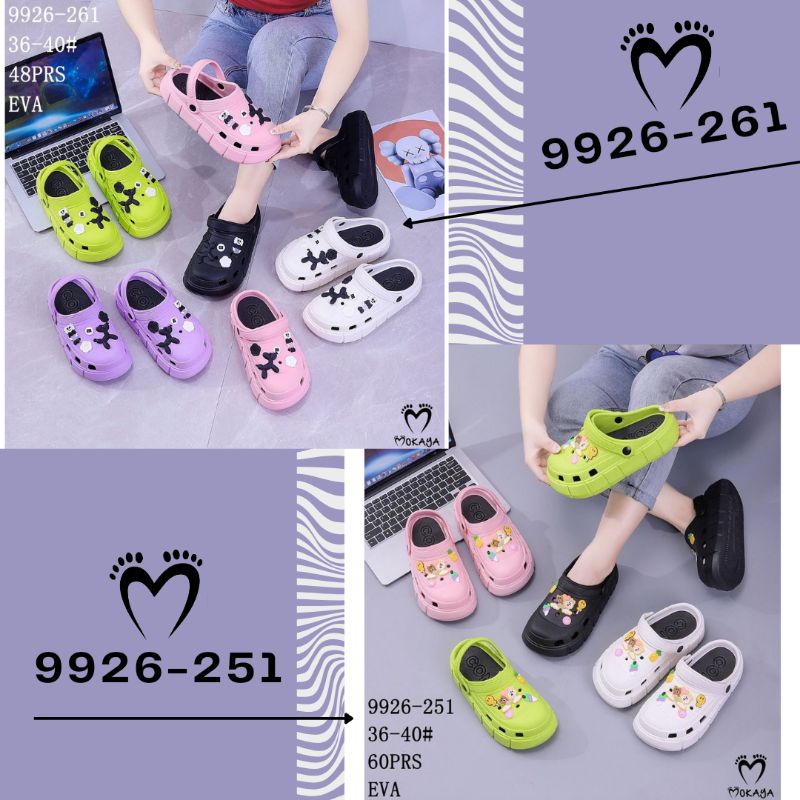 Sandal Crocs Let Kodok Baim Fuji Wanita Mainan Jibbitz Karakter Cony Brown Rainbow &amp; Balon Pizza Super Cantik Trendy Import Mokaya / Size 36-40 (9926-251/9926-261)