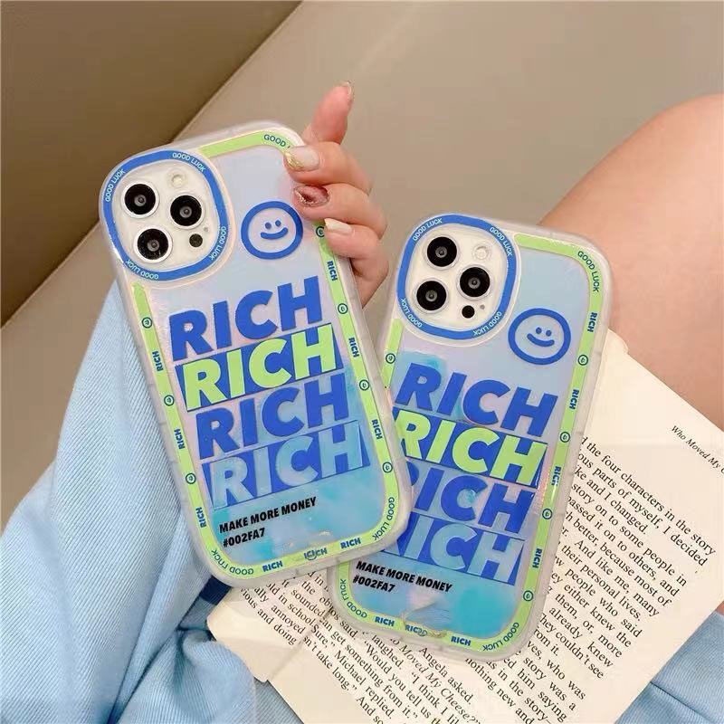 Case Motif Print Laser RICH Bahasa Inggris Untuk IPhone 12 13 14 11 Pro Max X Xs Max Xr Thhght