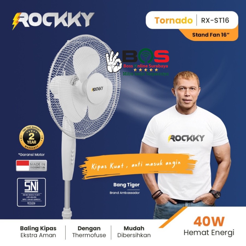 Kipas Angin Kaki Silang Rockky 16 Inch Stand Fan Tornado Rocky RX-ST16 Stand Fan Rockky