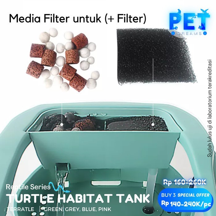 TURTLE TANK AQUARIUM FILTER KANDANG VIVARIUM EMBER TEMPAT KURA REPTIL