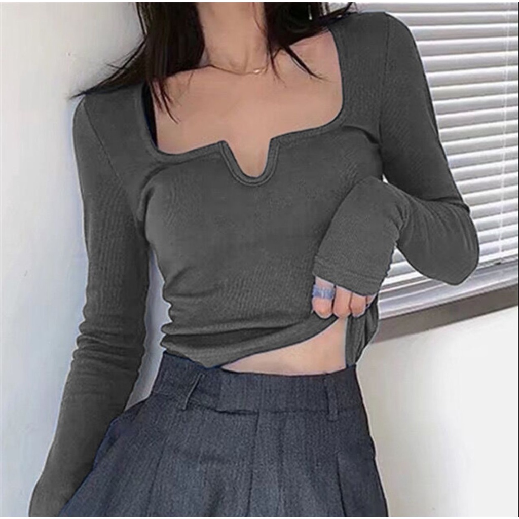 (COD) OH Fashion Blouse Korean Scop Neck Rib #2A56