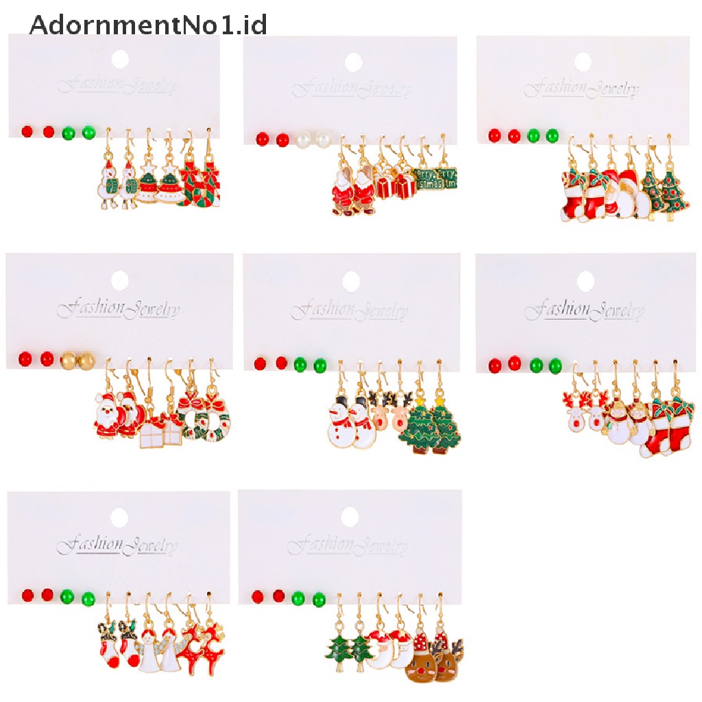 5 Pasang Anting Stud Desain Pohon Natal Rusa Snowman Santa Claus No1 Untuk Aksesoris Pesta