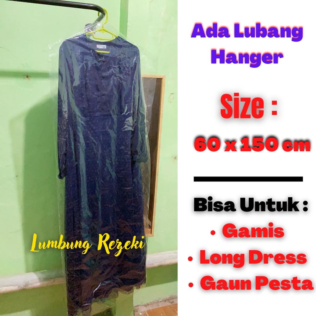 Plastik Baju Gamis Gantung Laundry 60x150 Bening Cover Gantungan Baju Pesta Gaun Long Dress Londry T