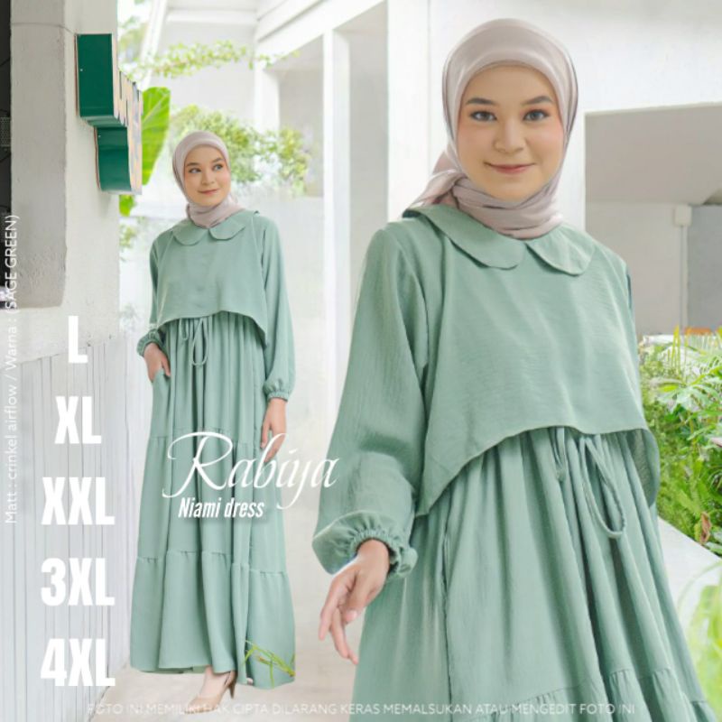 gamis terbaru 2023 lebaran wanita niami drees ukuran L XL XXL 3XL 4XL bahan crincle airflow premium adem