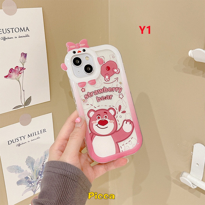 Casing Lensa 3D Bow-knot Monster Kecil Redmi A1 9 10 A1+9T 9A 9C NFC 10C 10A Note9 8 11 11Pro+10 11s 10 Pro Max Plus PO CO M3 X3 NFC Pro Mi 11Lite Kartun Sarung Strawberry Bear