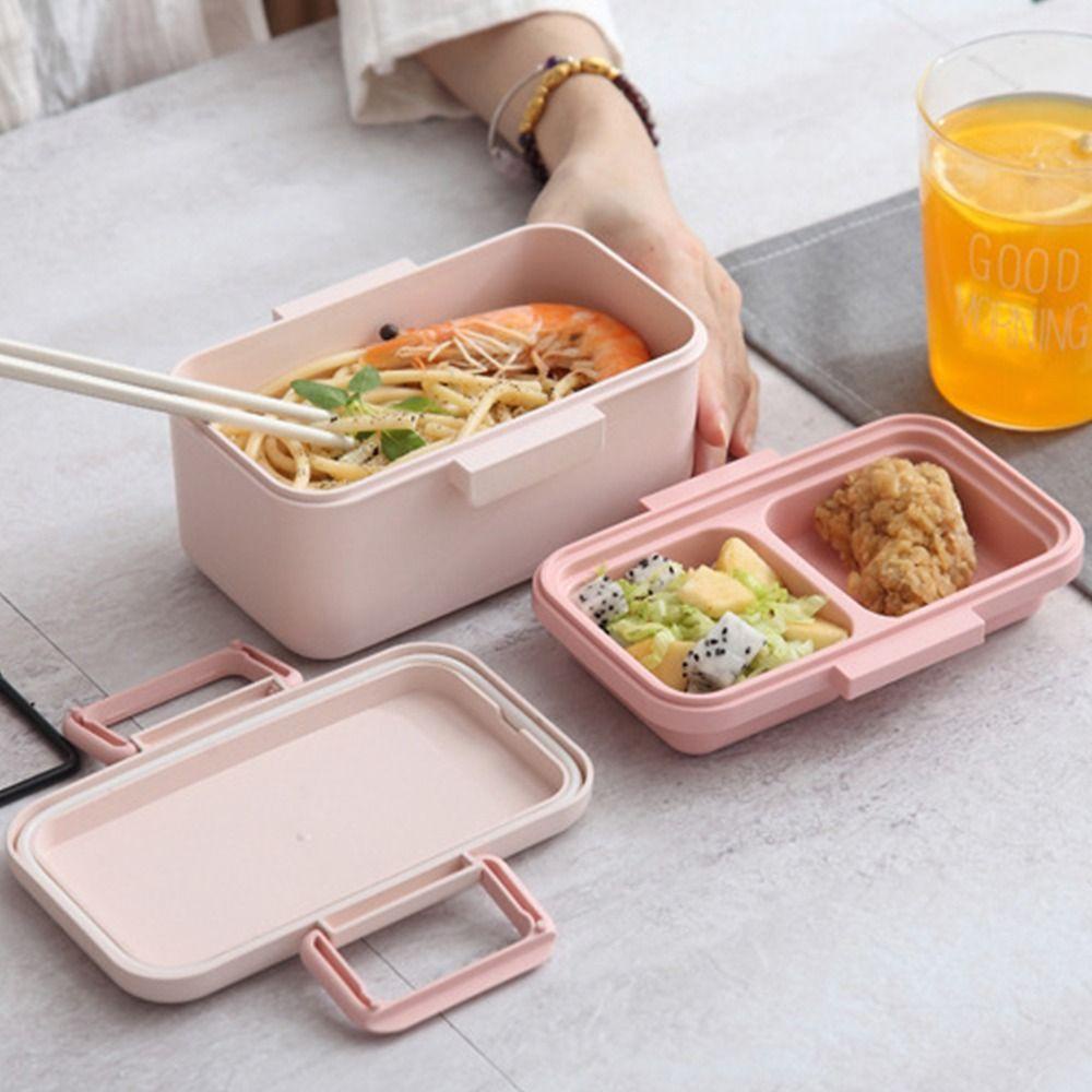 R-FLOWER Lunch Box Microwavable Piknik Camping Persegi Panjang Grid Wadah Makanan