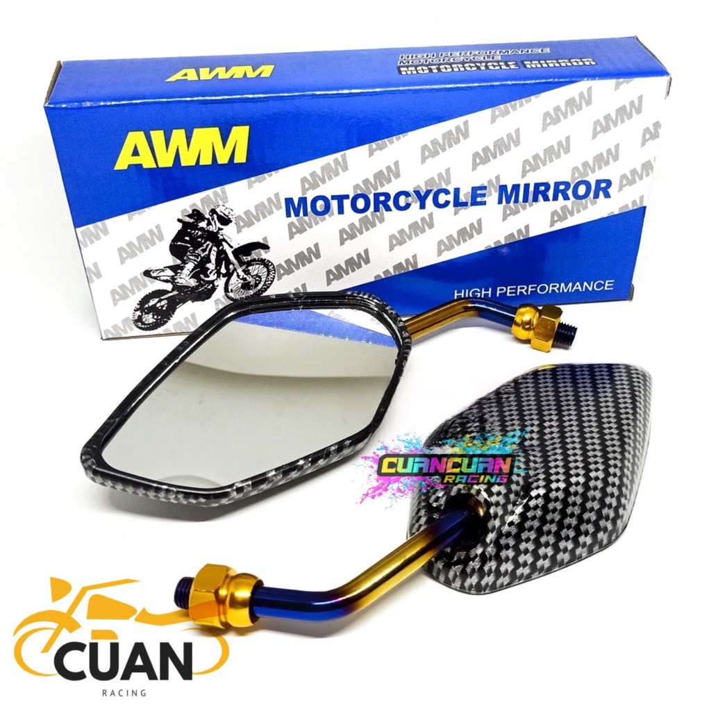 SPION VARIASI DAUN KARBON TANGKAI TWOTONE UKURAN MINI / PENDEK UNTUK SMUA MOTOR HONDA / YAMAHA