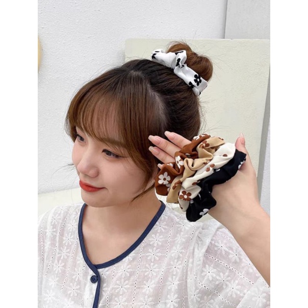 Ikat Rambut Scrunchie Korea Motif Bunga Daisy Kunciran Rambut Model Korea Nude Series