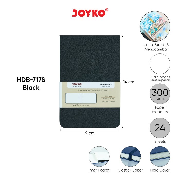 

[COD AKTIF] Buku Catatan Sketsa Hand Book Joyko HDB-717S~717M 300 gsm - HDB-717S Black