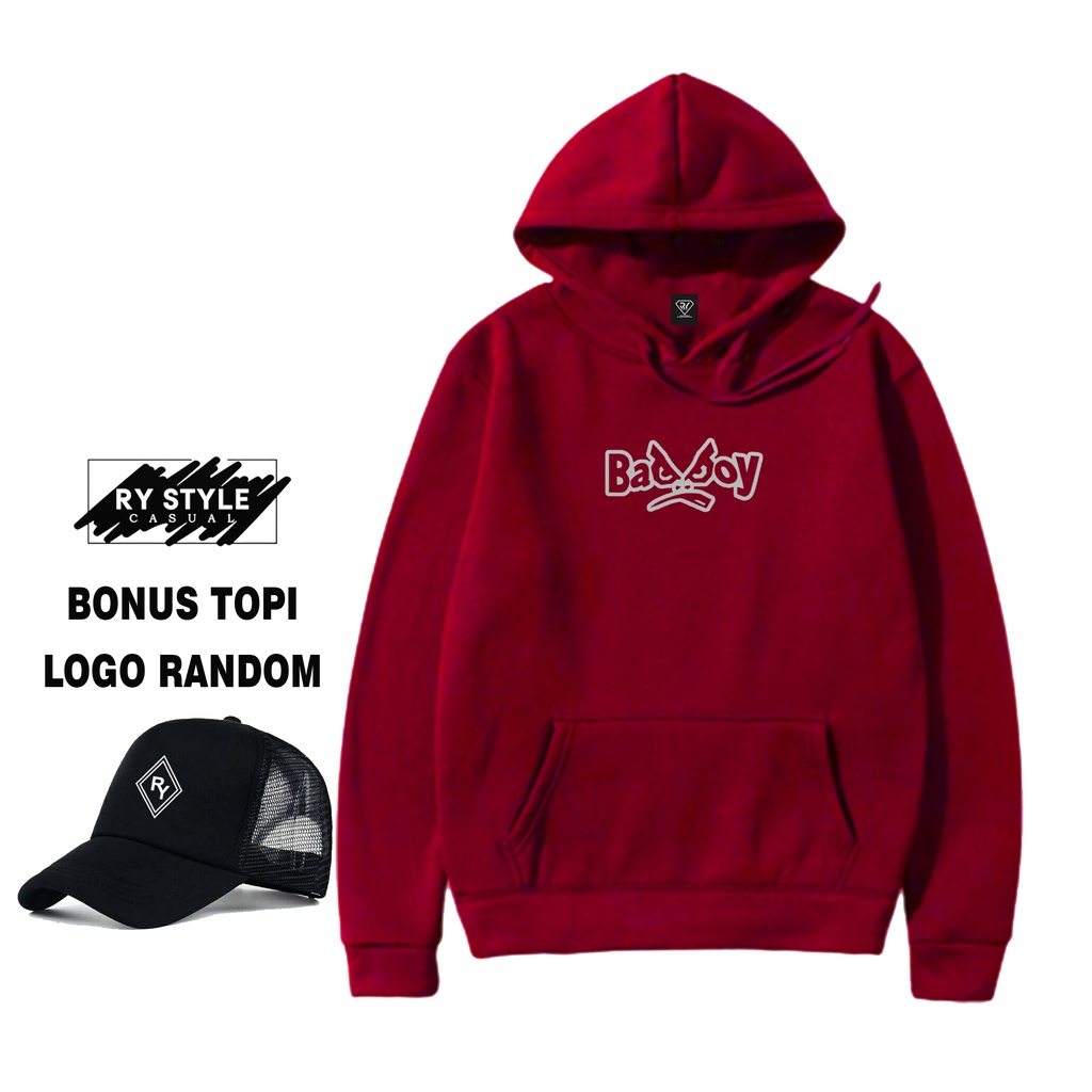 Ry Style - Jaket Hoodie BadBoy Motif Silver + Topi Random  - Bonus Topi Ry - Hoodie Pria Dan Wanita 