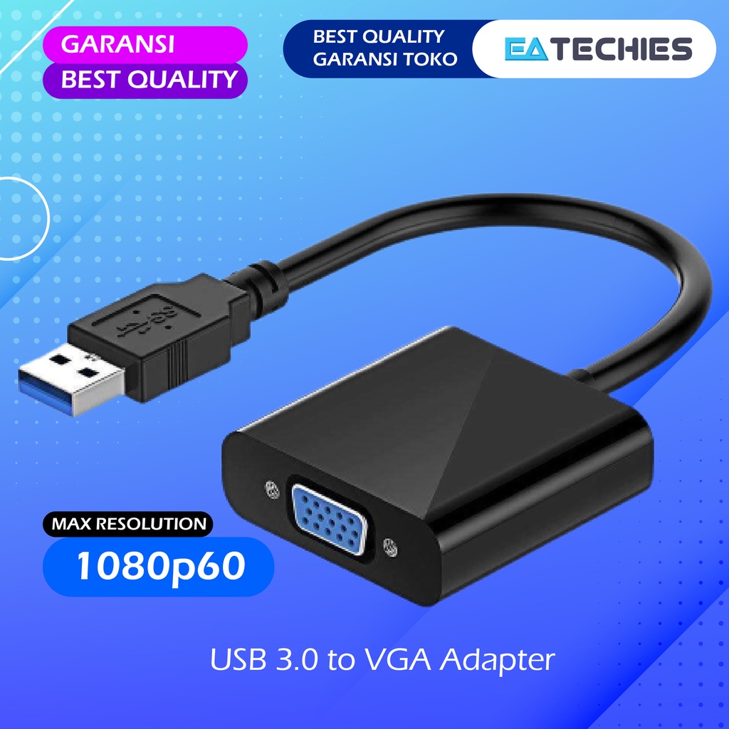 Converter USB 3.0 to VGA 1080P Best Quality Include Driver USB3 ke VGA USB 3