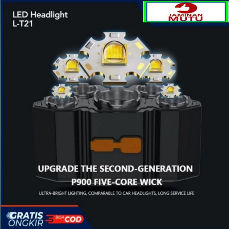 Senter Kepala 50 Watt 5 LED Rechargeable 3 Mode Cahaya - SENTER KEPALA LED USB